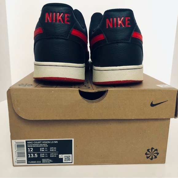 Nike - Court Vision Low Men's Black and Red Sustainable Sneakers - Size 12 - Picture 12 of 15